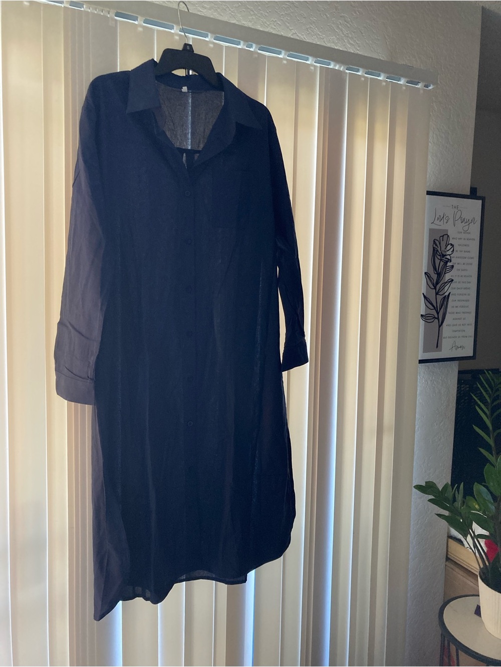 Black Button-Down Shirt Dress — Lightweight Long Sleeve